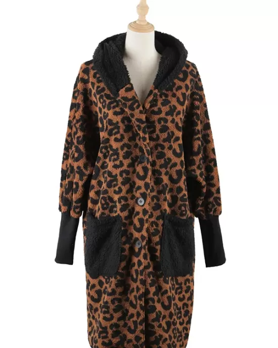 Casual Loose Leopard Patchwork Lapel Collar Coat