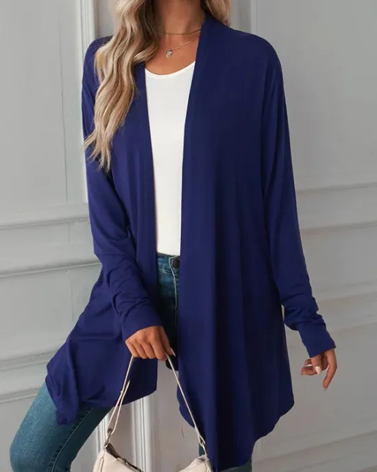 Solid Color Long Sleeves Loose Statement Collar Outerwear