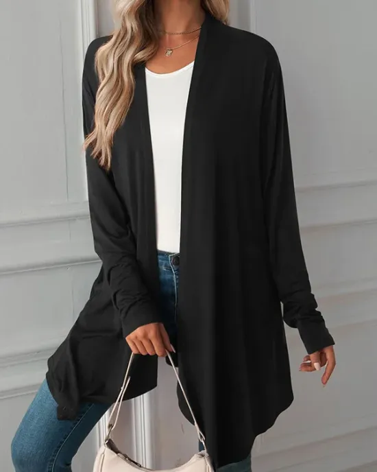 Solid Color Long Sleeves Loose Statement Collar Outerwear