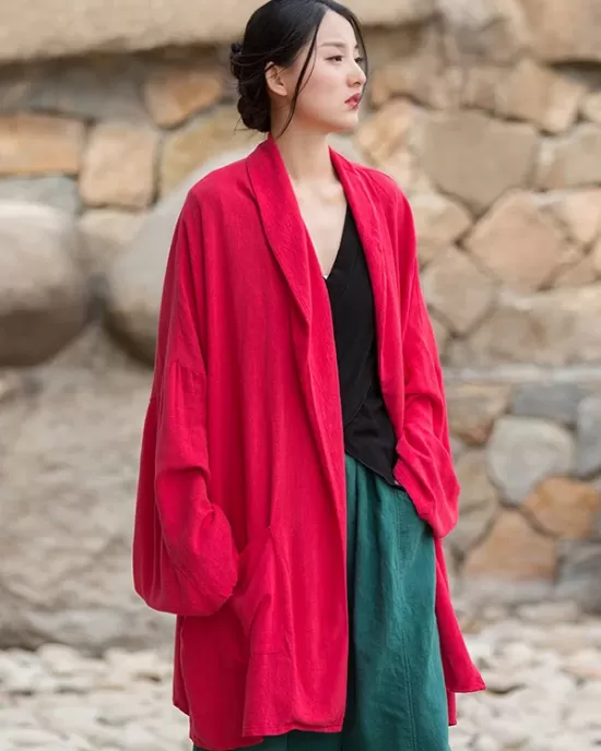 Casual Loose Batwing Sleeves Solid Color Outerwear