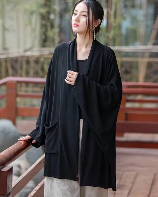 Casual Loose Batwing Sleeves Solid Color Outerwear