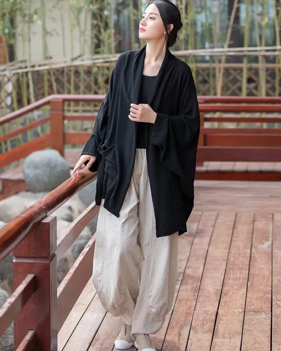 Casual Loose Batwing Sleeves Solid Color Outerwear