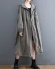 Casual Loose Solid Color Zipper Drawstring Long Sleeves Hooded Trench Coat