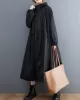 Casual Loose Solid Color Zipper Drawstring Long Sleeves Hooded Trench Coat