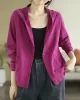 Casual Long Sleeves Loose Buttoned Solid Color Hooded Knitting Outerwear