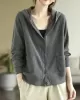 Casual Long Sleeves Loose Buttoned Solid Color Hooded Knitting Outerwear