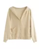 Casual Long Sleeves Loose Buttoned Solid Color Hooded Knitting Outerwear