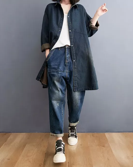 Split-Joint Long Sleeves Loose Lapel Outerwear