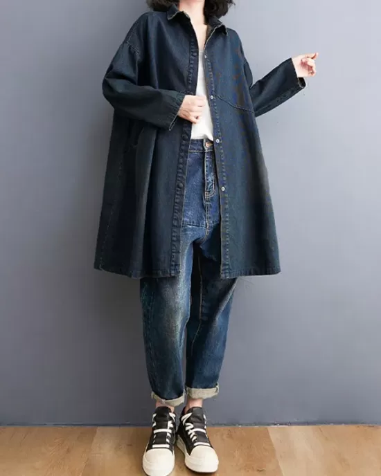 Split-Joint Long Sleeves Loose Lapel Outerwear