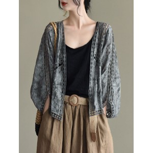 Seven-Quarter Sleeves Crochet Hollow Solid Color Outerwear