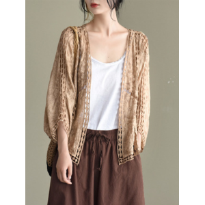 Seven-Quarter Sleeves Crochet Hollow Solid Color Outerwear