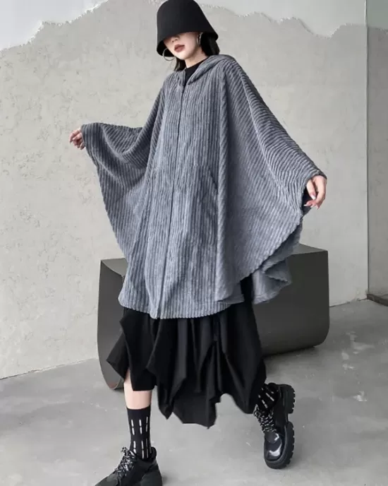 Casual Batwing Sleeves Loose Zipper Jackets Outerwear