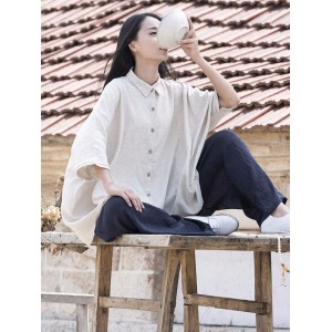 Vintage Simple Ramie Cotton Outwear Tops