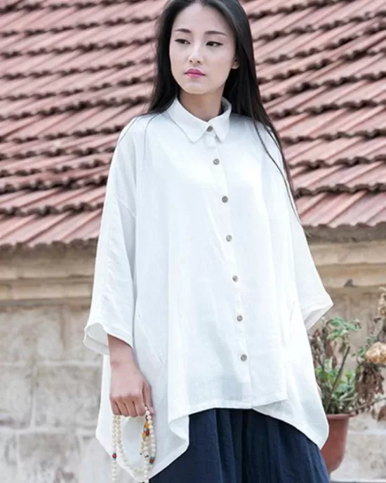 Vintage Simple Ramie Cotton Outwear Tops