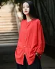 Soft Red Ramie Cotton Blouse Outwear