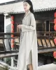 Black&Light gray Split-side Vintage Linen Outwear