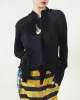 Original Creation Irregularity Long Sleeves Buttoned Pleated Solid Color Outerwear