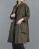 Casual Loose Solid Color Buttoned Lapel Collar Long Sleeves Trench Coat