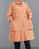 Casual Loose Solid Color Buttoned Lapel Collar Long Sleeves Trench Coat