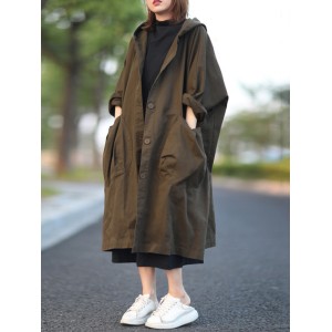 Original Solid Hooded Long Sleeve Outerwear&Coat