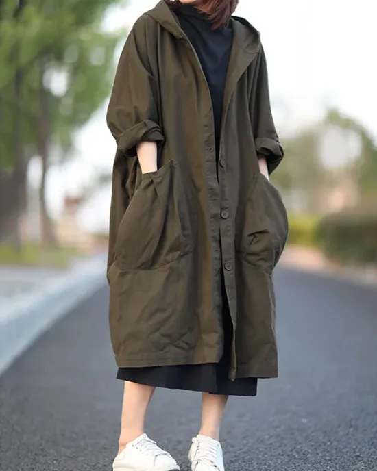 Original Solid Hooded Long Sleeve Outerwear&Coat