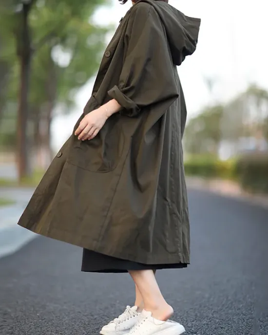 Original Solid Hooded Long Sleeve Outerwear&Coat