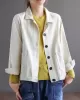 Vintage Loose Long Sleeves Buttoned Solid Color Lapel Collar Outerwear