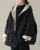 Artistic Retro Long Sleeves Loose Keep Warm Fleece Lining Zipper Hooded Outerwear