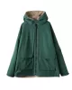 Artistic Retro Long Sleeves Loose Keep Warm Fleece Lining Zipper Hooded Outerwear