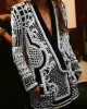 Original Creation Loose Long Sleeves Beads Printed V-Neck Blazer Outerwear