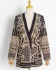 Original Creation Loose Long Sleeves Beads Printed V-Neck Blazer Outerwear