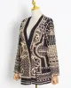 Original Creation Loose Long Sleeves Beads Printed V-Neck Blazer Outerwear