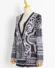 Original Creation Loose Long Sleeves Beads Printed V-Neck Blazer Outerwear