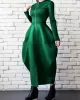 Split-Joint Zipper Round-Neck Maxi Dress Coat Bubble Dress