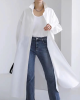 Long Sleeves Loose Buttoned Solid Color Split-Side Lapel Collar Shirt Outerwear