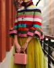 Flared Sleeves Multi-Colored Striped Lapel Jackets Outerwear