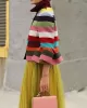 Flared Sleeves Multi-Colored Striped Lapel Jackets Outerwear