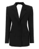 Backless Buttoned Hollow Rhine Stones Solid Color Long Sleeves Deep V-Neck Blazer