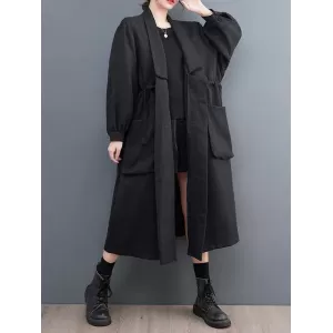 Drawstring Pockets Long Sleeves Loose Lapel Trench Coats