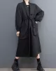 Drawstring Pockets Long Sleeves Loose Lapel Trench Coats