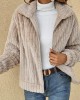 Solid Color Velvet Zipper Long Sleeves Plus Size Lapel Outerwear