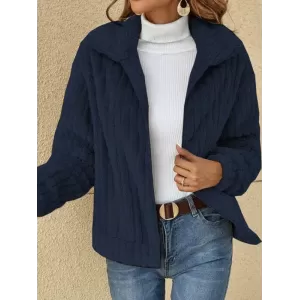 Solid Color Velvet Zipper Long Sleeves Plus Size Lapel Outerwear