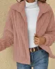 Solid Color Velvet Zipper Long Sleeves Plus Size Lapel Outerwear