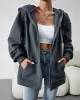 Drawstring Zipper Long Sleeves Loose Hooded Outerwear Jackets