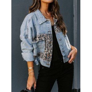 Leopard Split-Joint Long Sleeves Loose Lapel Outerwear Jackets