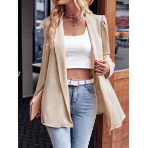 Solid Color Long Sleeves Loose Collarless Outerwear