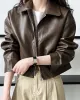 Solid Color Zipper Long Sleeves Loose Lapel Collar Outerwear Jackets&Coats