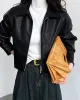 Solid Color Zipper Long Sleeves Loose Lapel Collar Outerwear Jackets&Coats