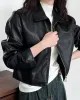 Solid Color Zipper Long Sleeves Loose Lapel Collar Outerwear Jackets&Coats