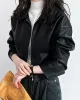 Solid Color Zipper Long Sleeves Loose Lapel Collar Outerwear Jackets&Coats